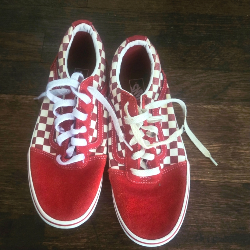 Old Skool Vans Red/White Checkboard Shoes For kids